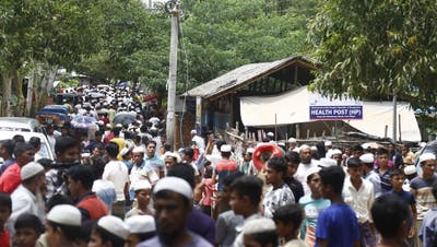 Rohingya-Flüchtlinge protestieren zum 5. Jahrestag ihrer Vertreibung. (Keystone)