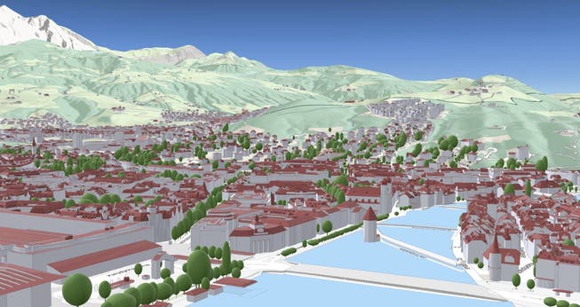Neues 3D-Modell: ein Blick auf die Stadt Luzern.