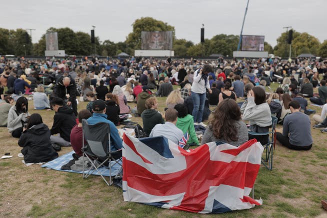 Zahlreiche Menschen verfolgen den Trauergottesdienst im Londoner Hyde Park.