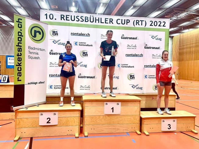 Das Podest des Damen-Einzels am Reussbühler Cup mit Siegerin Livia Tresch. 