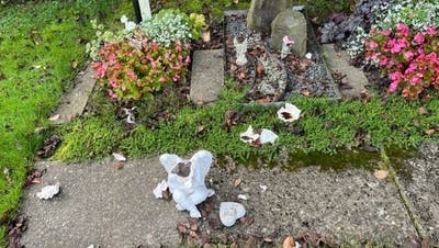 Scherben und zerstörte Figuren auf dem Mellinger Friedhof. (zvg)