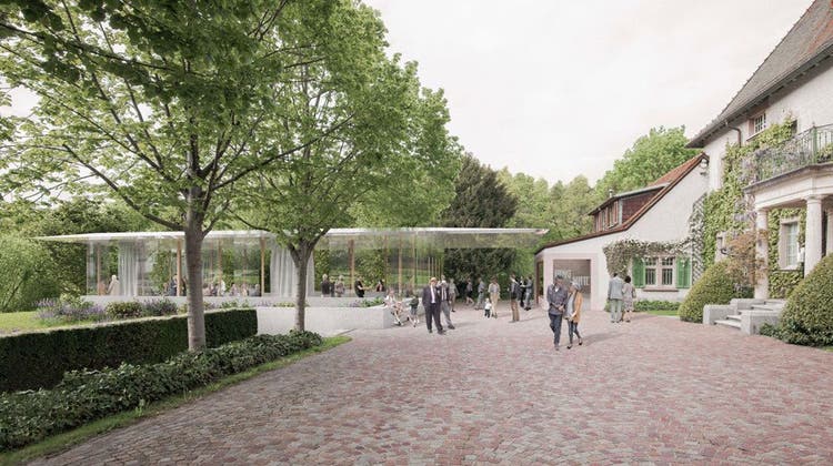 So soll die Villa Langmatt gemäss den Plänen des Architekturbüros Ernst Niklaus Fausch Partner AG künftig aussehen. (Visualisierung: zvg)