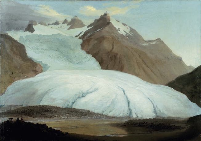 So malte der Murianer Künstler Caspar Wolf den Rhonegletscher von der Talsohle bei Gletsch aus gesehen im Jahr 1778.