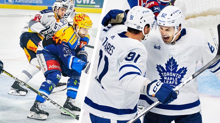 Denis Malgin (r.) hat sich vorerst im Kader der Toronto Maple Leafs festgebissen. (Paul Chiasson / AP)