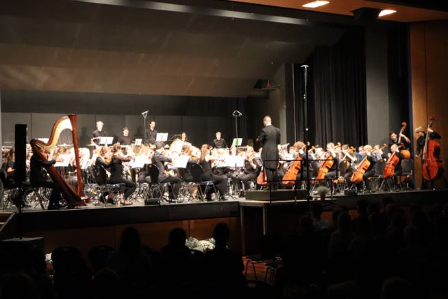 Das 95-köpfige Gesamtorchester unter der Leitung des Weinfelder Dirigenten Benjamin Zwick.