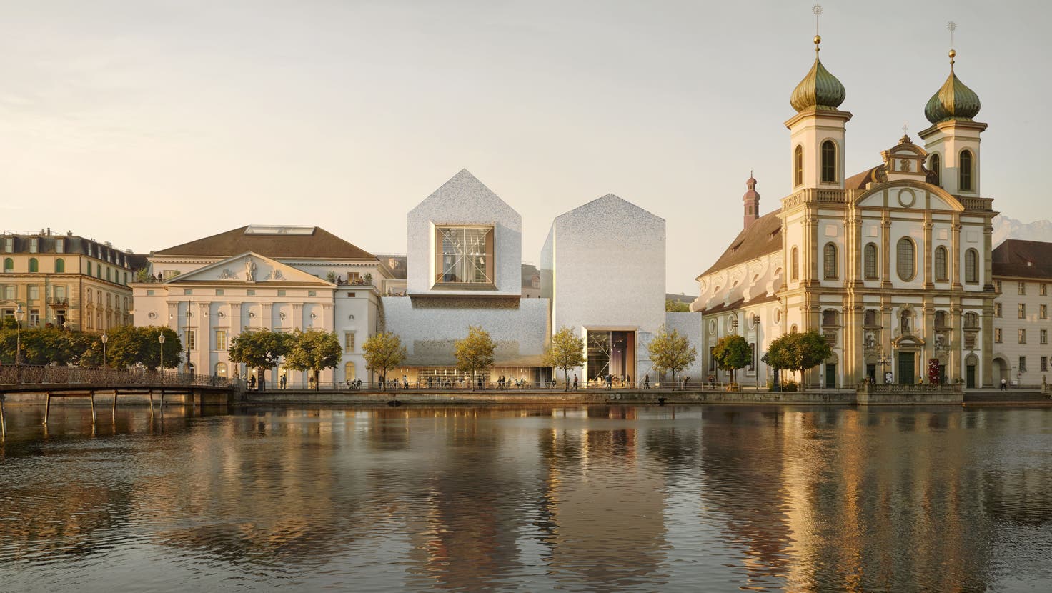 Die Visualisierung des Neuen Luzerner Theaters: Das Siegerprojekt «überall» von Ilg Santer Architekten aus Zürich ist nicht nur in der Bevölkerung, sondern auch unter Experten sehr umstritten. (Bild: PD)