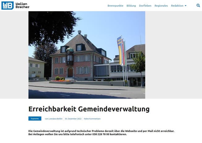 Aktuell ist nur die Website des Gemeindeblattes «Wellenbrecher» aktiv.