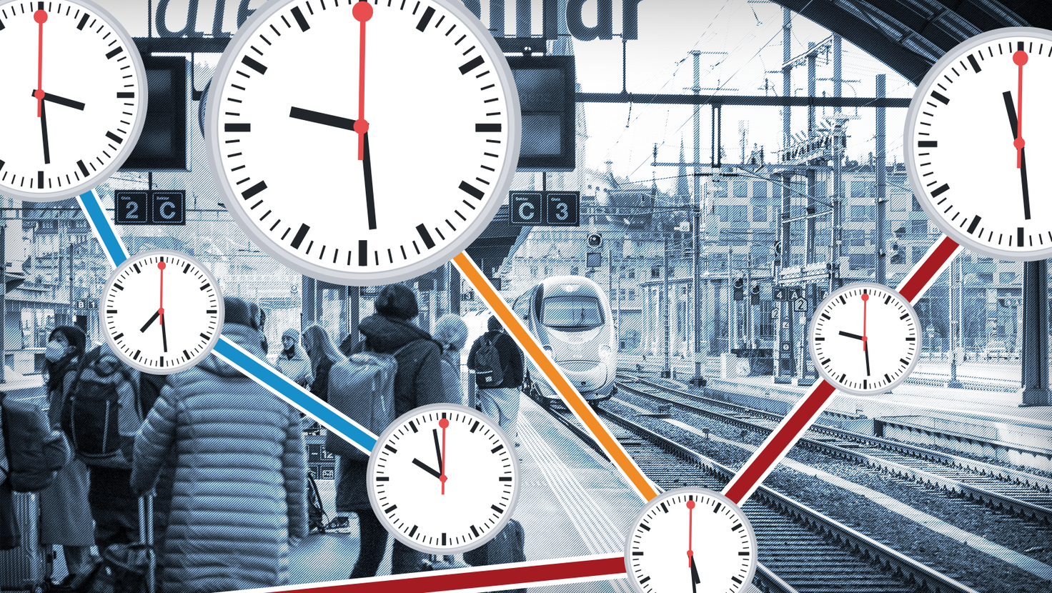 Das Schweizer Zugnetz ist zuverlässig, aber nicht auf allen Strecken sind die Züge gleich pünktlich. (Bild: Donato Caspari / Grafik: Martin Ludwig)