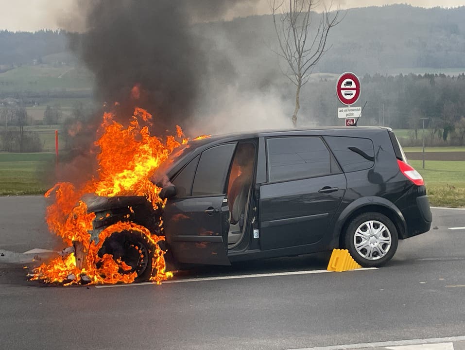 Seon, 8. März: Nach einer Kollision auf der Seetalstrasse geriet dieser Renault in Brand.