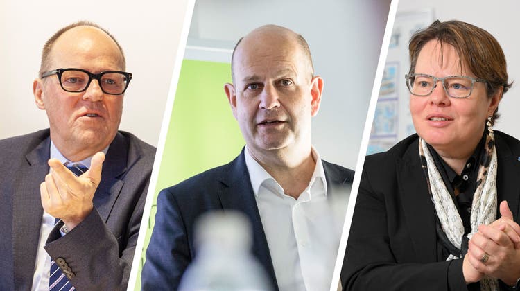 Von links: UBS-Regionalleiter Thomas Sommerhalder, AKB-Direktor Dieter Widmer, CEO der Hypothekarbank Lenzburg, Marianne Wildi. (Bild: Sandra Ardizzone)