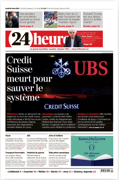 «24 Heures»: «Credit Suisse is dying to save the system»