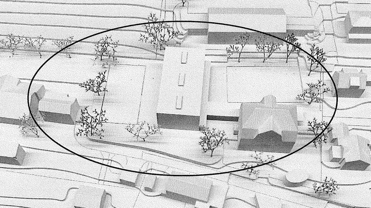 Das Modellfoto zeigt die Situation des Siegerprojekts für die Erweiterung der Schule Umiken. (Bild: zvg/Botschaft Stadt Brugg)
