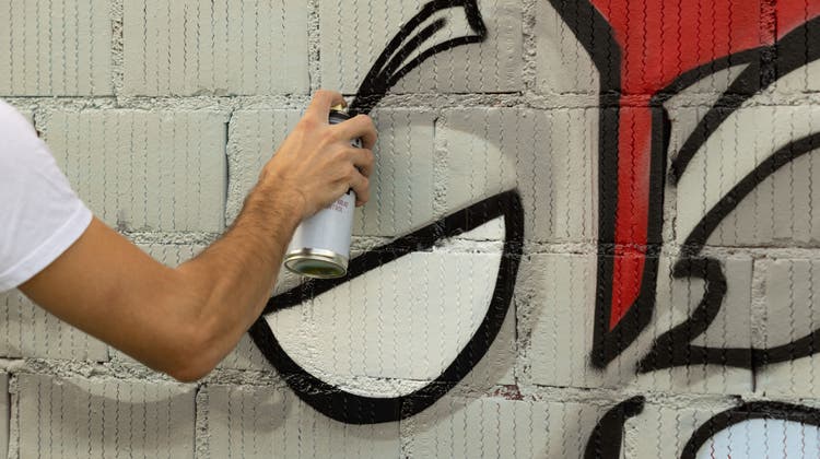 Olten: Ein Graffiti-Kollektiv hat am 25.09.2021 hinter einer Liegenschaft an der Stationsstrasse auf einer Pflastersteinwand neue Werke gesprüht. (Patrick Luethy)