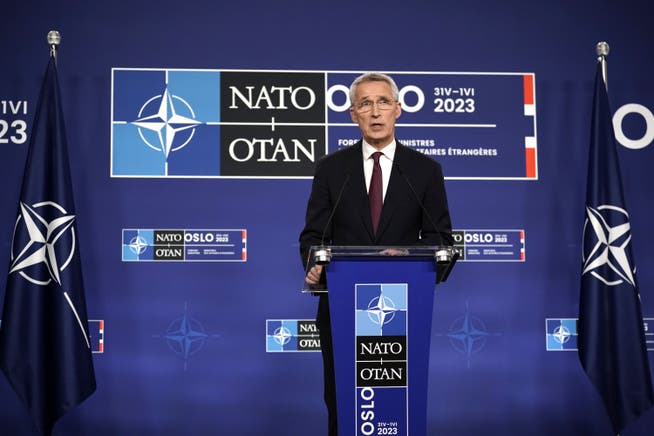 NATO-Generalsekretär Jens Stoltenberg spricht auf einer Pressekonferenz nach dem NATO-Aussenministertreffen in Oslo am 1. Juni 2023. 