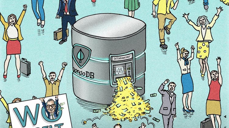 Jackpot für Ruedi Noser und andere, die in die US-Datenbank MongoDB investiert haben. (Ilustration: Marco Ratschiller)