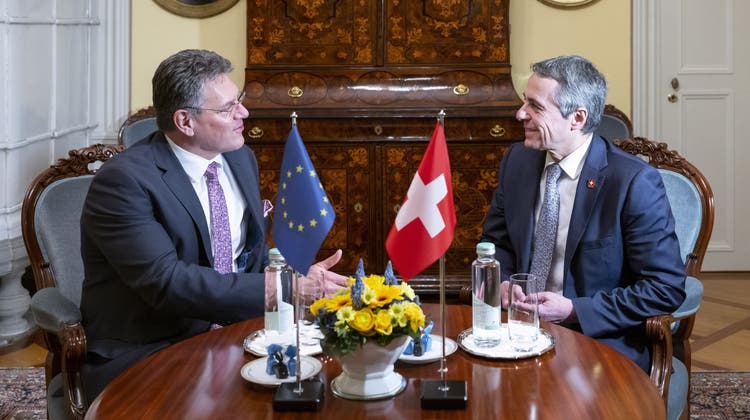 Möchte eine «Erfolgsgarantie» von der Schweiz: EU-Vizekommissionspräsident Maros Sefcovic (links). Im Bild mit Aussenminister Ignazio Cassis. (März 2023) (Peter Schneider / Keystone)