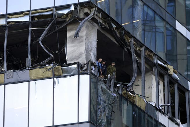 Damage to a skyscraper after a drone attack in Moscow City on July 30.