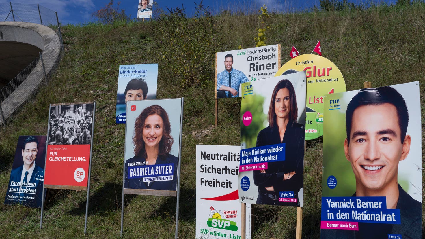 Transparenz mit Grenzen: Wahlplakate in Küttigen AG. (Bild: Christian Beutler/Keystone)