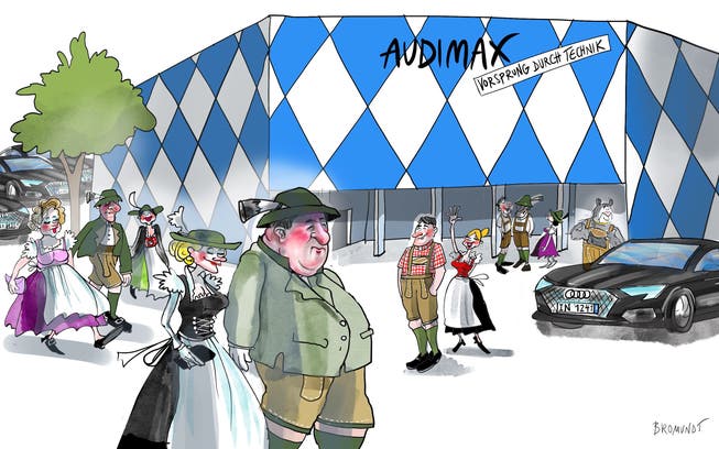 Die Stadt Ingolstadt bekundet Interesse am Theaterprovisorium, das in St.Gallen nicht mehr gebraucht wird. In Ingolstadt in Bayern befindet sich der Hauptsitz des Automobilherstellers Audi. Audi ist Sponsor des Stadttheaters Ingolstadt. Da liegt es auf der Hand, wie das Theater dort künftig heissen wird: Audimax.