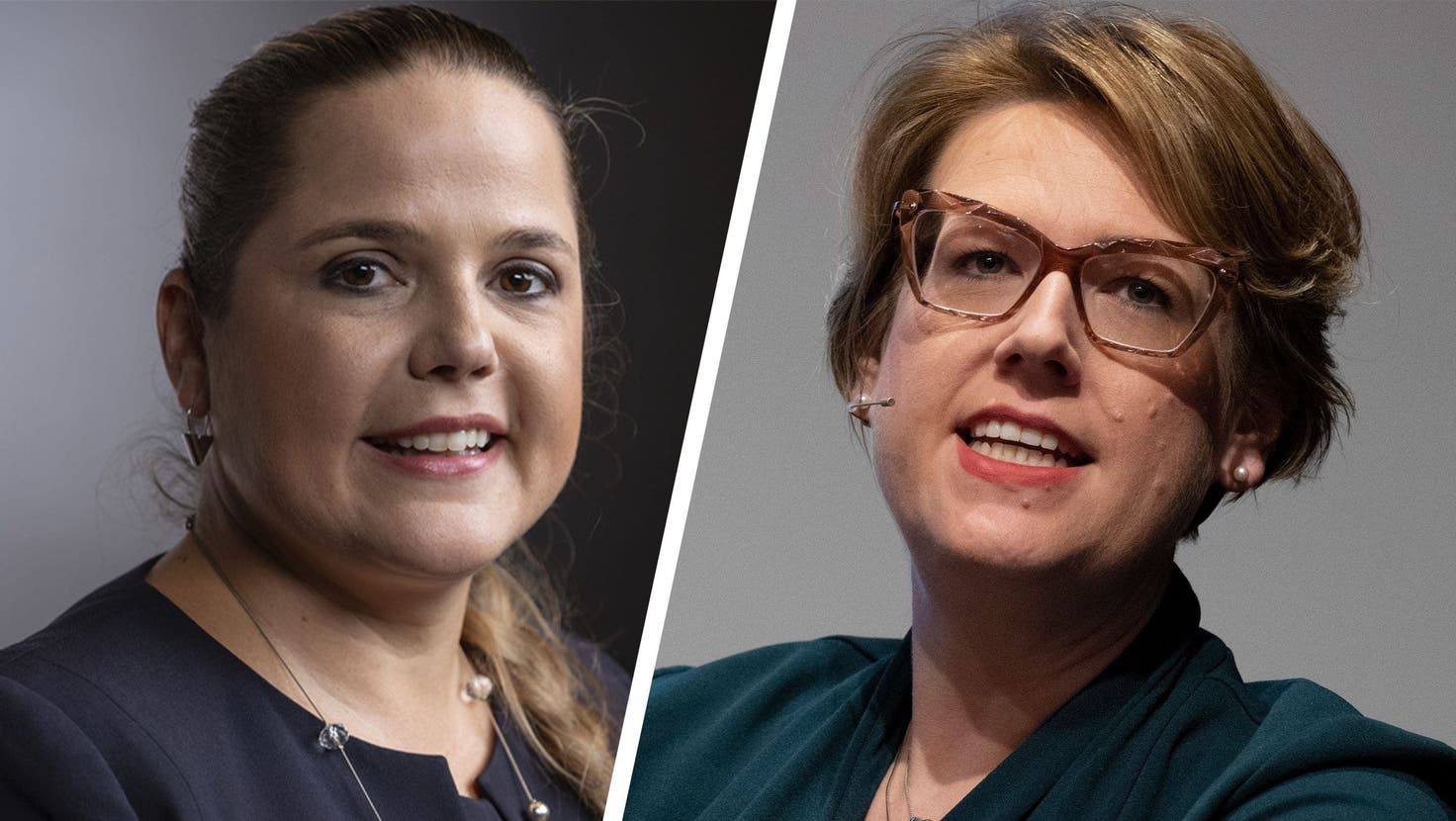 Am SVP-Parteitag wird die Regierungsratskandidatin nominiert: Wird es Martina Bircher oder Désirée Stutz? (Bilder: Keystone/Alex Spichale)